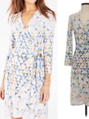 NWT BCBG MAXAZRIA Adele Geometric Print Wrap Dress dkcrsbl combo size XS